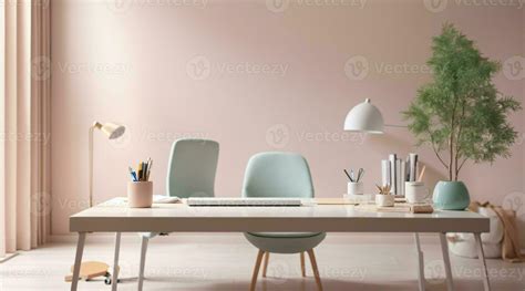 minimalist soft pastel color desk setup interior home office 29634786 ...