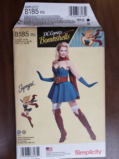 New Uncut Sewing Pattern Dc Comics Supergirl Costume Simplicity 8185 Size R5 14 22 Bustier