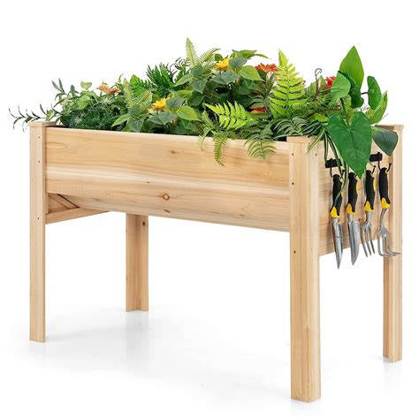 Giantex Raised Garden Bed Wooden Planter Black Liner Outdoor