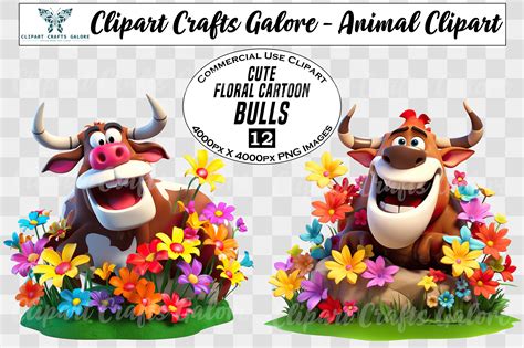 Cute Floral Cartoon Bulls Graphic By Webmark Creative Fabrica