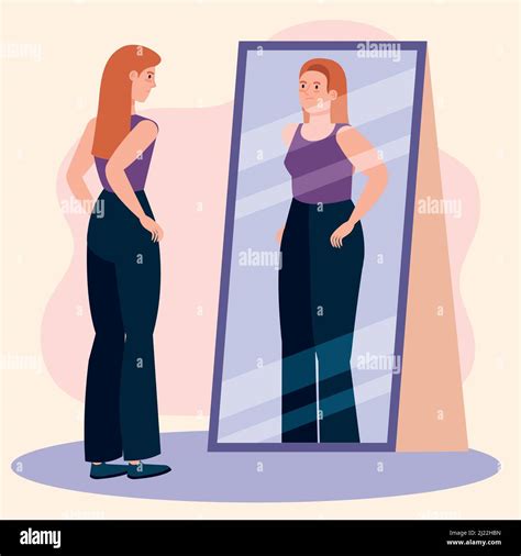 Overweight Woman Looking In Mirror Stock Vector Images Alamy