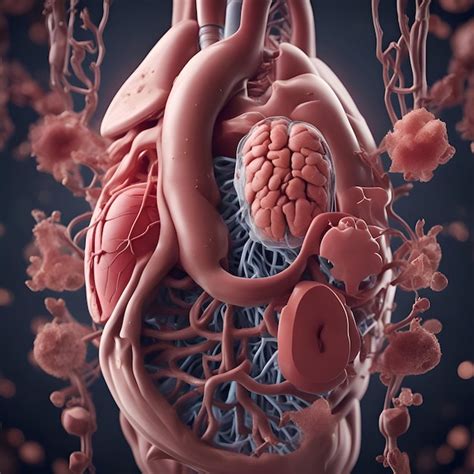 Anatomia Do Coração Humano Ilustração Médica 3d Intestino E Vasos Sanguíneos Imagem Premium