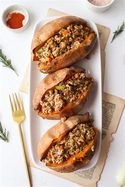 Healthy Ground Turkey Stuffed Sweet Potatoes Nomaste Hungry