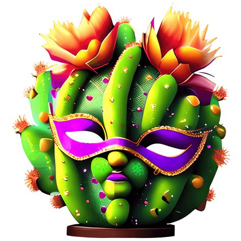 Cactus Mardi Gras Magnet With Fantasy Mask Design Creative Fabrica