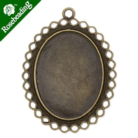 30x40mm Antique Bronze Plated Oval Pendant Trays Bezel Blank Outer Size