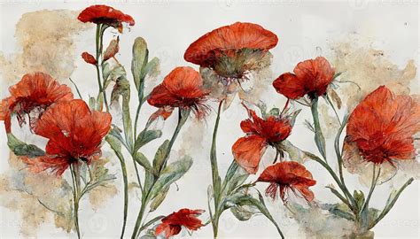 Poppy Flowers Set Watercolor Illustration Isolated On White Background