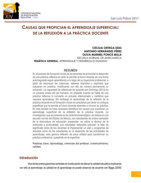 PDF CAUSAS QUE PROPICIAN EL APRENDIZAJE RESUMEN En El Proceso De