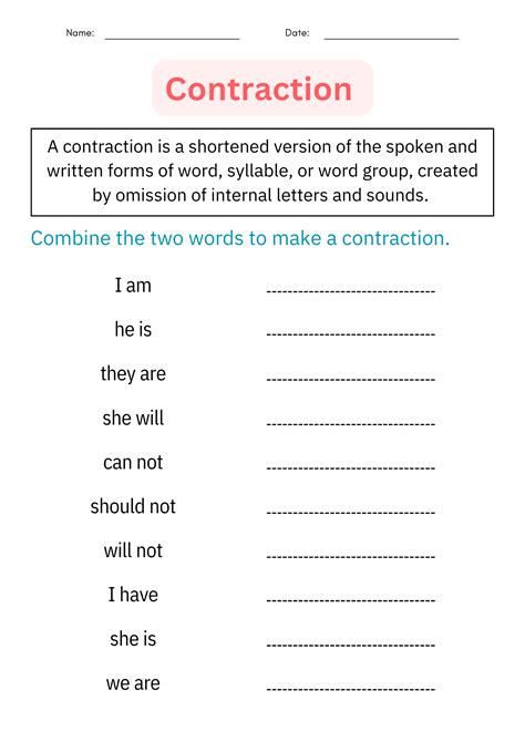 Contractions Worksheets Grammar Practice Review Pages Activities