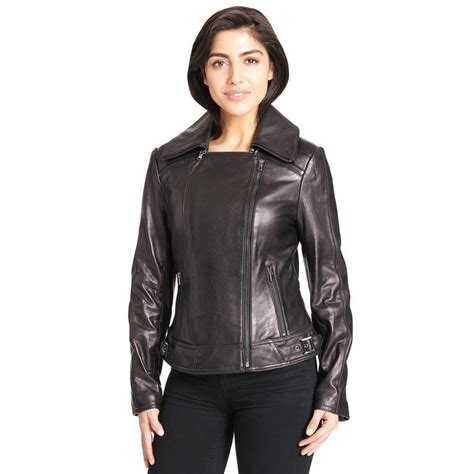 Wilsons Leather Womens Zipper Collar Asymmetric Lamb Cycle Jacket M