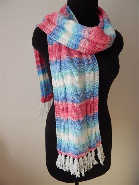 Knitted Wool Pink Blue White Scarf Striped Scarf Women S Etsy