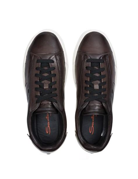 Santoni Dark Brown Polished Leather Sneakers