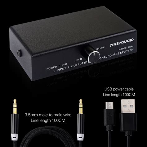 1 In 4 Out Audio Frequency Signal Splitter Distribute Device Non Consumption 3 5mm Interface