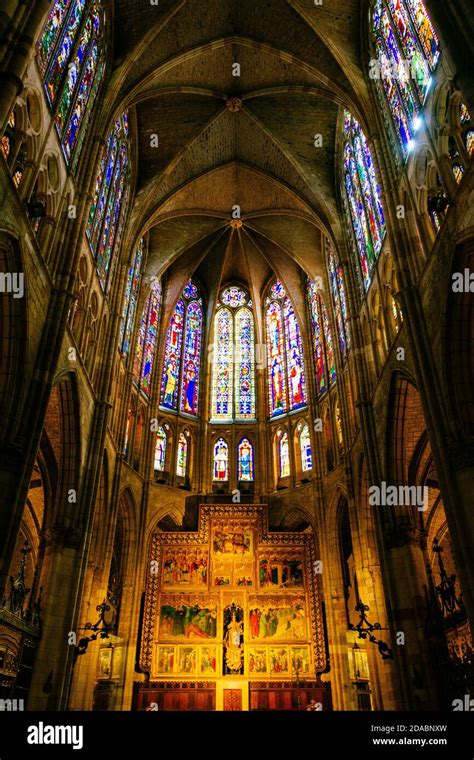 Stained glass windows of the apse León s gothic Cathedral also called