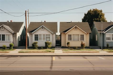 Premium Ai Image Row Wood Houses Sidewalk Front City Old Generate Ai