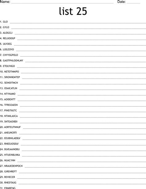 List 25 Word Scramble WordMint