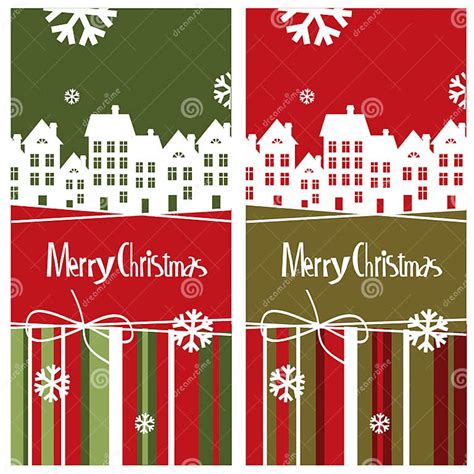 Vector Merry Christmas Card With Town Stock Vector Illustration Of