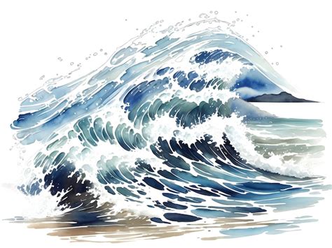 Premium Photo Watercolor Seaside Water Waves Painting Illustration