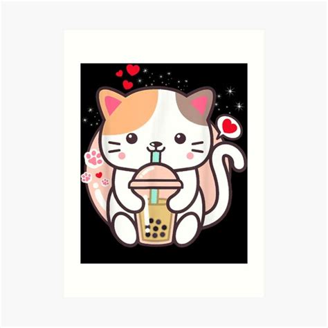 Cat Boba Tea Bubble Tea Kawaii Anime Japanese Neko Girl Teen Art