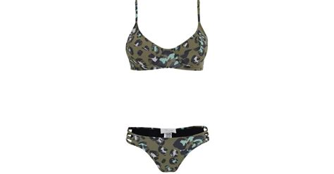 Brigitte Bardot Olive Leopard Print Bikini Set In Gray Lyst