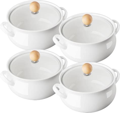 Amazon AVLA 4 Pack Ceramic Soup Bowls With Lid And Double Handles