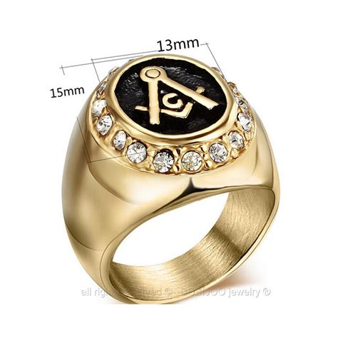 Bague Chevalière Franc Maçon Maçonnerie Masonic Ring I Acier 316L Doré