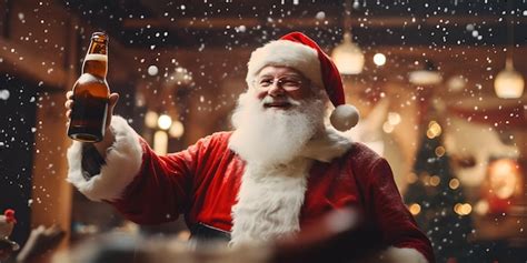 Premium Photo Santa Claus Drinking Beer At Christmas