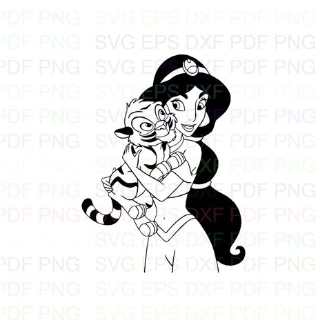 Jasmine And Rajah Aladdin Outline Svg Stitch Silhouette Etsy