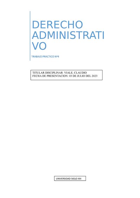 Derecho Administrativo TP 4 UNIVERSIDAD SIGLO XXI TITULAR DISCIPLINAR