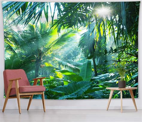 LB 200x150cm Tapisserie Murale Jungle Tenture Murale Feuille De Palmier