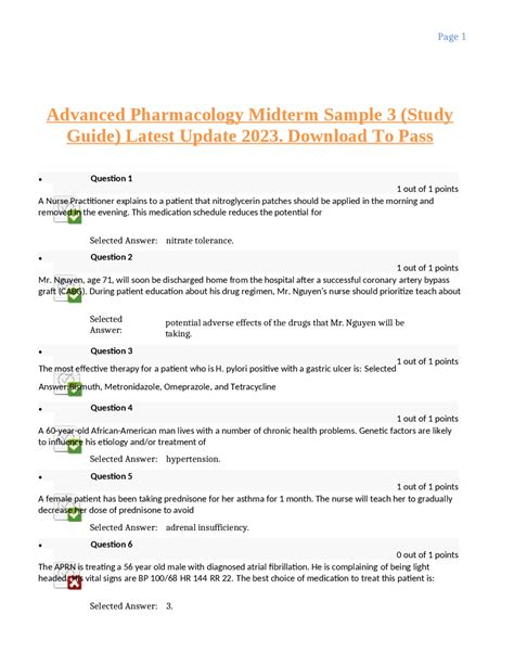 Advanced Pharmacology Midterm Sample Study Guide Latest Update