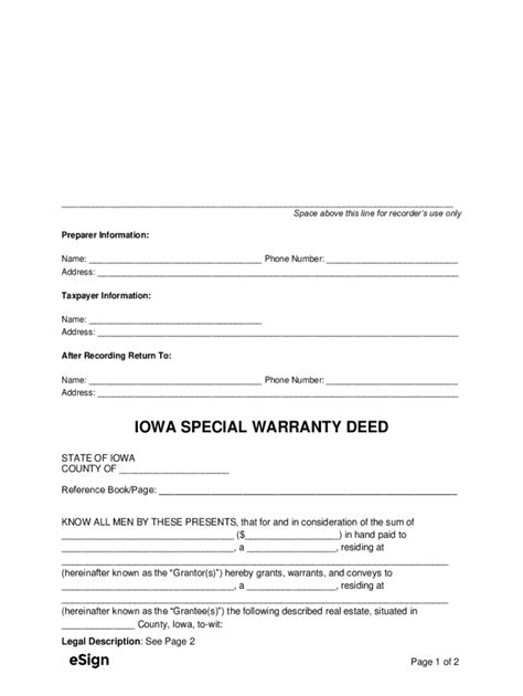 Fillable Online Free Iowa Special Warranty Deed Formpdfword Fax Email Print Pdffiller