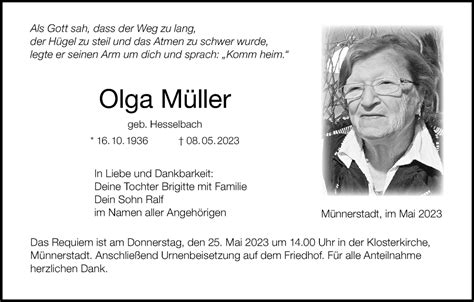 Olga Müller Traueranzeige trauer inFranken de