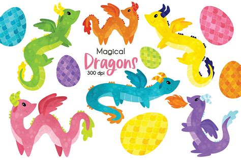 Fantasy Rainbow Dragon Clipart Masterbundles