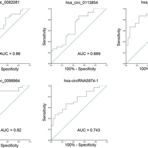 Roc Curve Analyses Of Circrnas The Auc Values Are Given On The Graphs Download Scientific