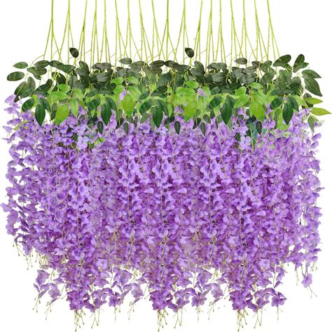 Cewor 60 Branches Wisteria Hanging Flowers 6 Pack Wisteria