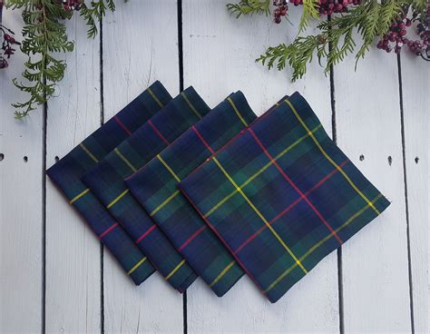 Navy And Green Plaid Napkins Christmas Serviettes Etsy