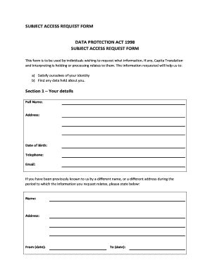 Subject Access Request Form Template Gdpr Hq Printable Documents