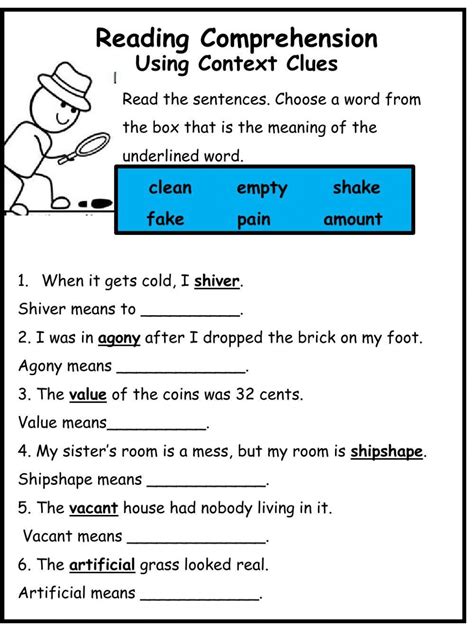 Context Clues Worksheets Grade Worksheet For Th Grade For