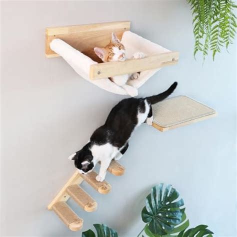 FUKUMARU Cat Wall Furniture 3 Pack Cat Wall Shelves Set Solid Rubber