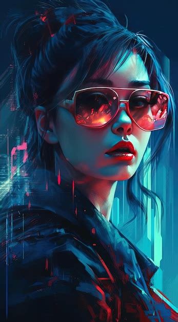 Premium AI Image Neon Enigma The Cyberpunk Woman039s Striking Visage