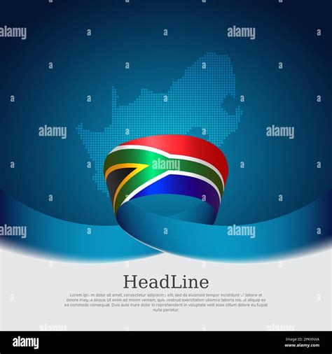 South Africa Flag Map On Blue White Background Wavy Ribbon With Rsa