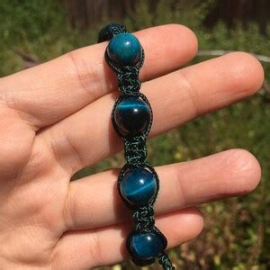 Blue Green Tiger Eye Macrame Surfers Bracelet Beaded Crystal Bracelet