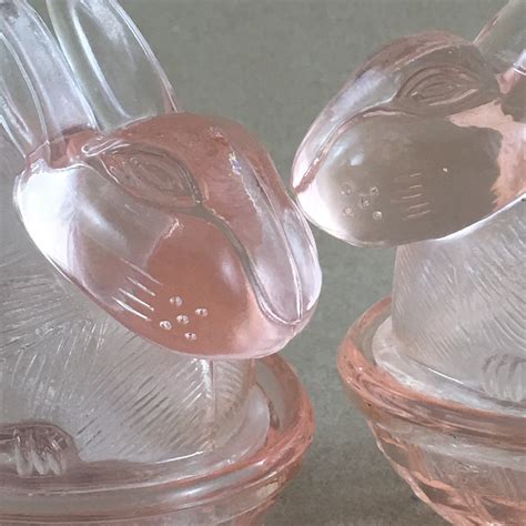 Vintage Pink Glass Bunny Rabbit Nest Covered Trinket Dish Etsy