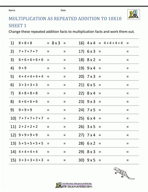 Printable Multiplication Facts Worksheets