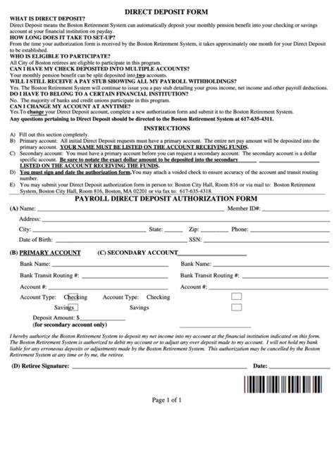 Payroll Direct Deposit Authorization Form Printable Pdf Download