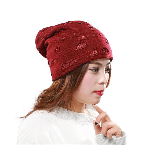 Buy Men And Women Autumn Winter Sequin Knitted Hats Indoor Plus Warm