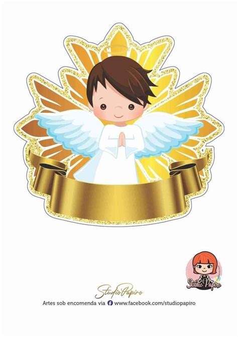 An Angel With Wings On Top Of A Gold Ribbon