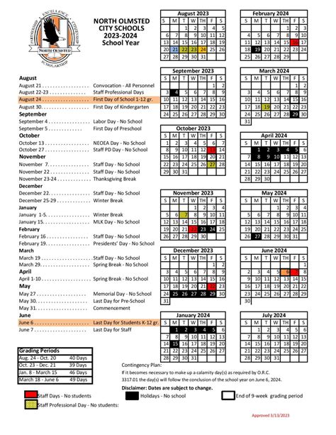 North Olmsted City Schools Calendar 2023 2024 In Pdf