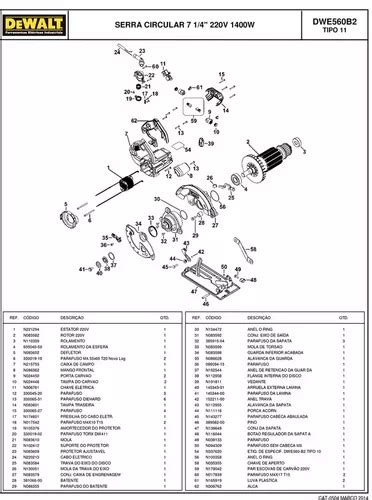 Vista Explodida Serra Circular Dwe560 B2 Tipo 11 220v à venda em