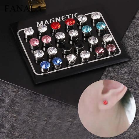 FANALA Women Stud Earrings Magnetic Round Rhinestone Earrings for Women ...